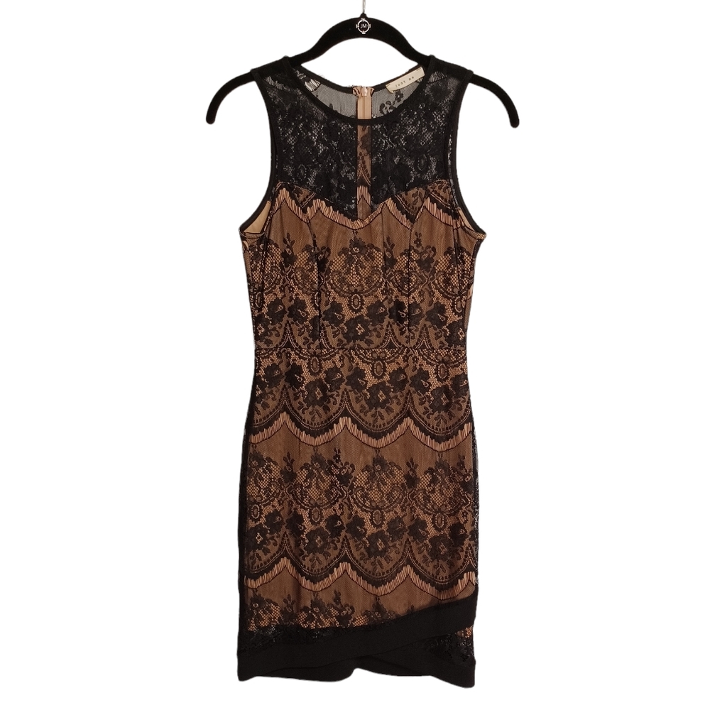 JUST ME Black Floral Lace Nude Lining Sleeveless Bodycon Dress Medium